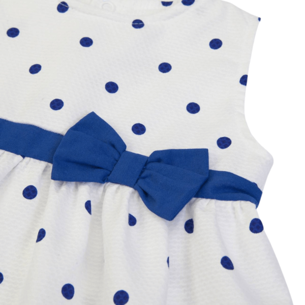 FS baby zomerjurk wit met blauwe stippen strik detail
