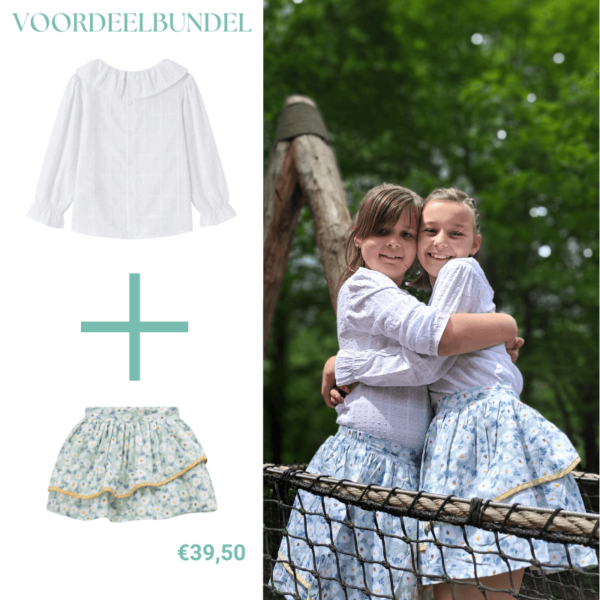 Newness Voordeelbundel meisjes bloemenrok groen en witte blouse